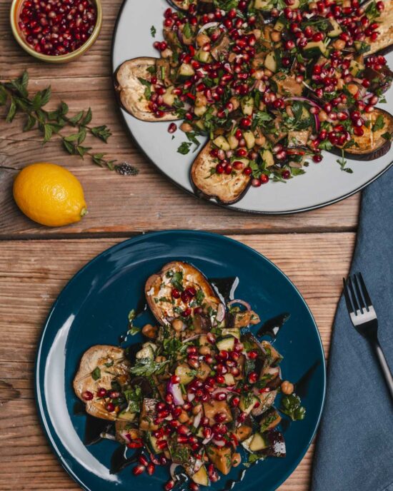 Auberginen Kichererbsen Salat