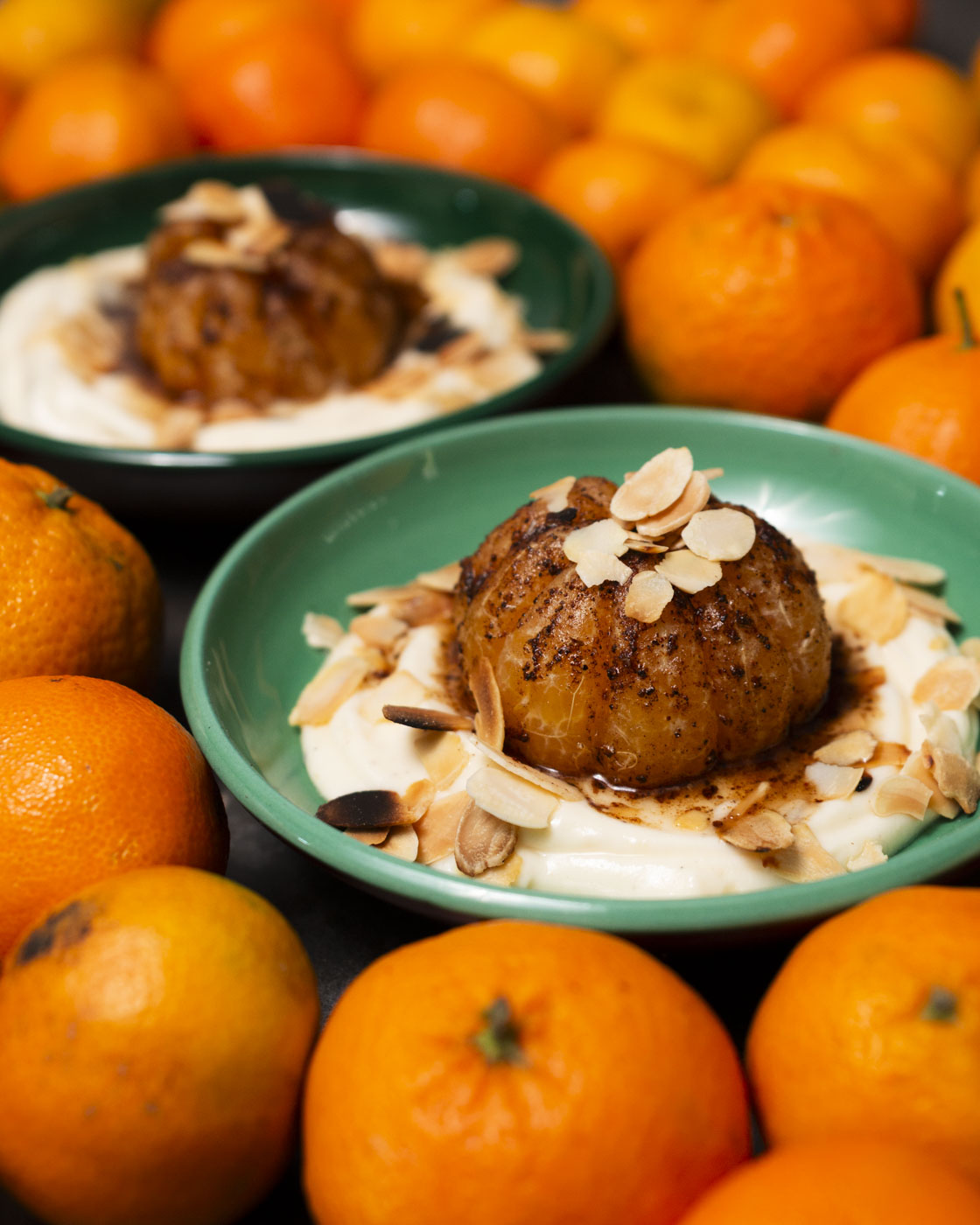 Gebackene Clementine auf einer Mascarponecreme